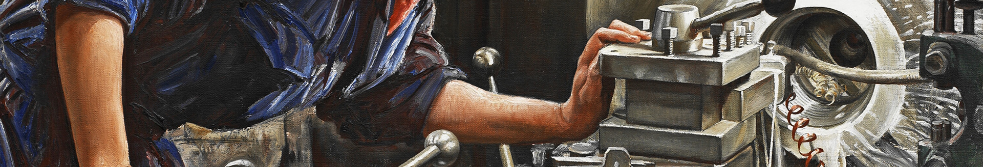 painting of a woman working machinery