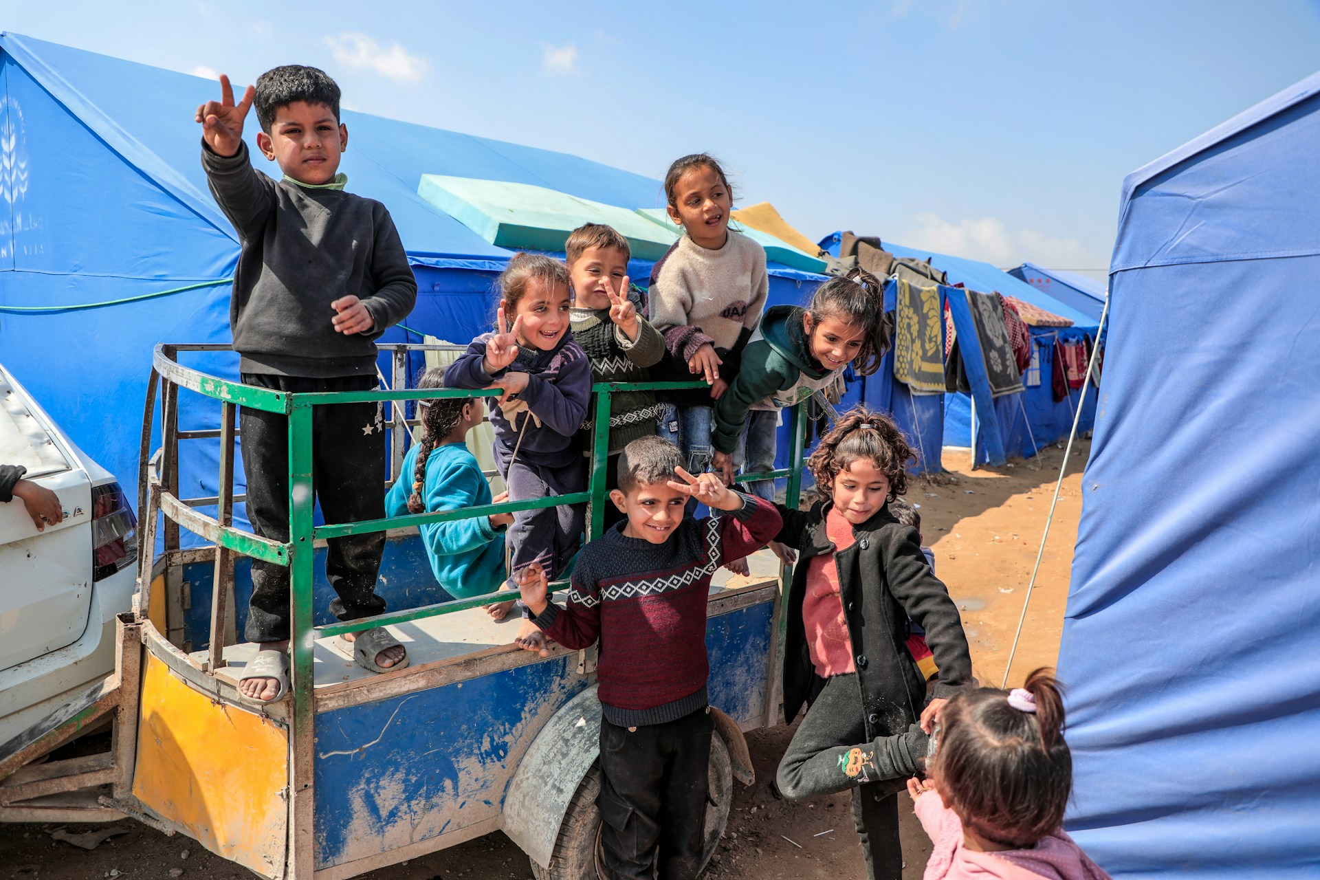 children at a temporary shelter in Gaza